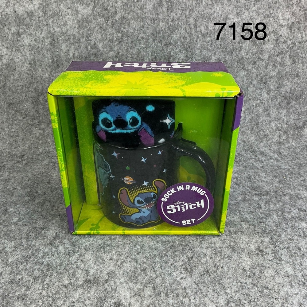 Disney Lilo & Stitch Sock in a Mug Set 17oz Ceramic Cup Socks Sticker NEW